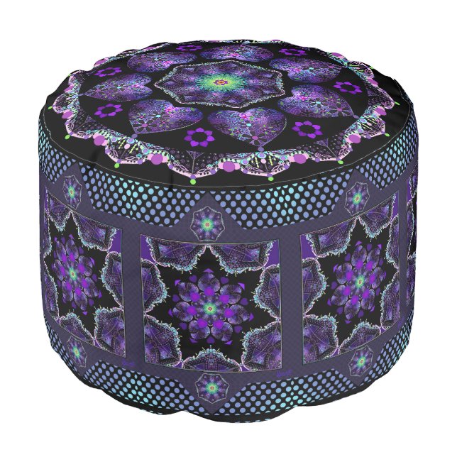 Purple umbrella & hearts .7 pouf (Angled Front)