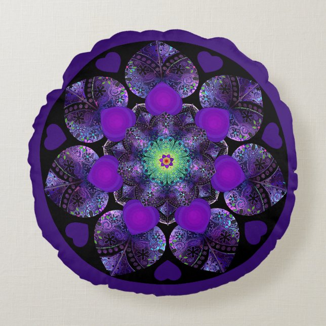 Purple umbrella & hearts .7 round pillow (Front)