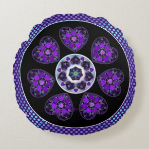 Purple umbrella & hearts .7 round pillow