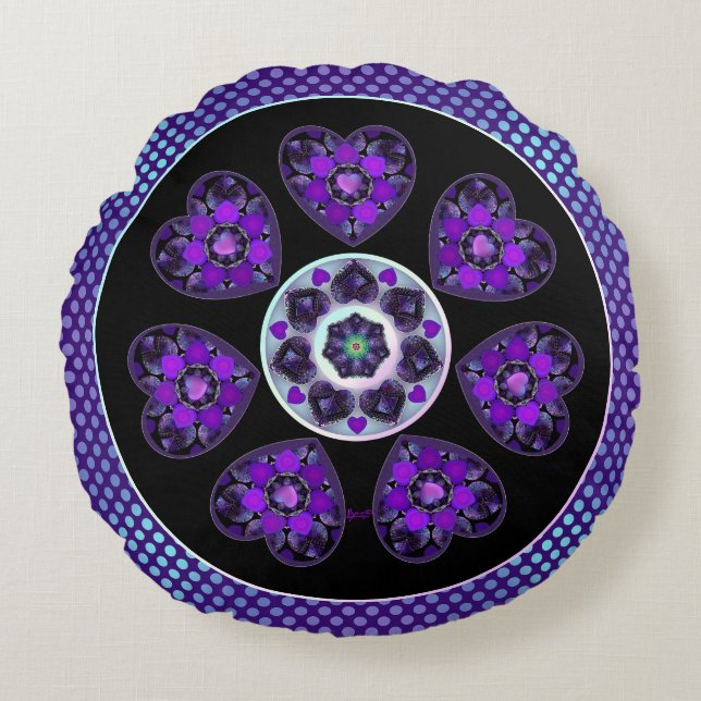 Purple umbrella & hearts .7 round pillow (Front)