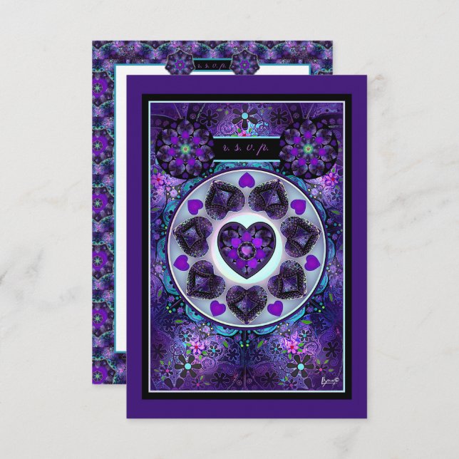 Purple umbrella & Hearts .7 RSVP Card (Front/Back)