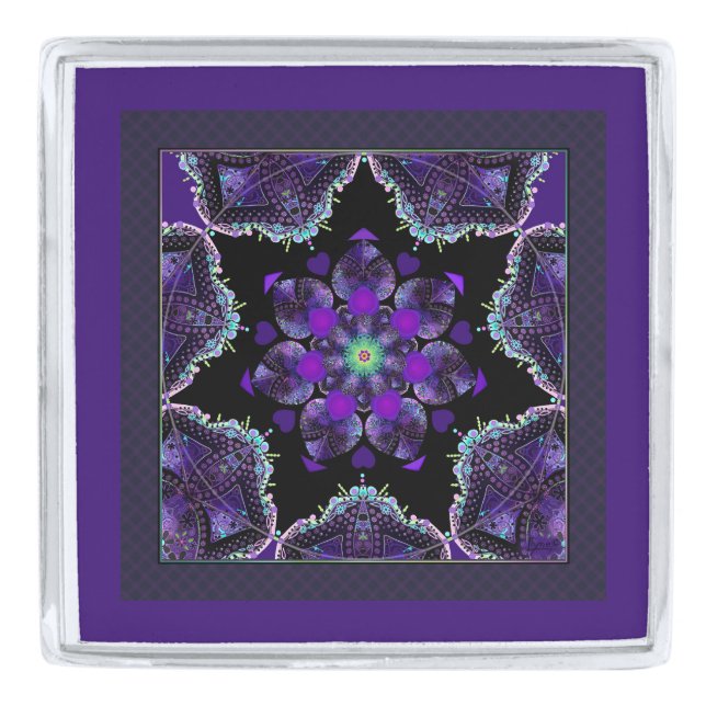 Purple umbrella & hearts .7 silver finish lapel pin (Front)