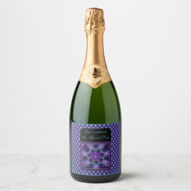 Purple umbrella & hearts .7  sparkling wine label (Front)