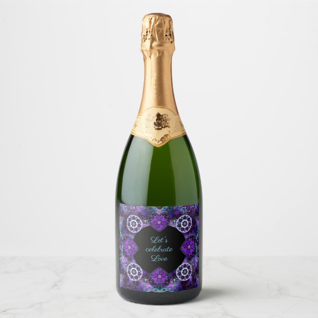 Purple umbrella & hearts .7 sparkling wine label (Front)