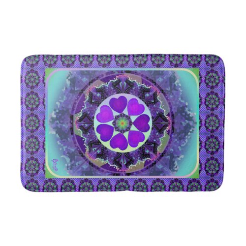 Purple umbrella  hearts bath mat