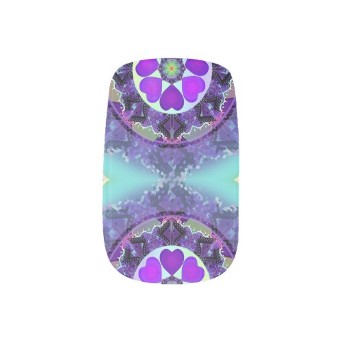 Purple umbrella  hearts minx nail art