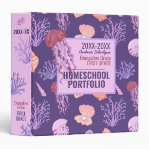 Purple Under the Sea Homeschool Portfolio 3 Ring Binder