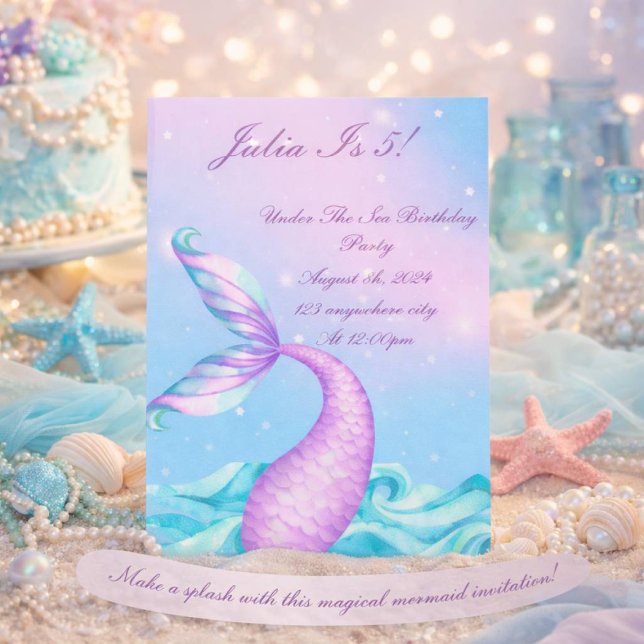 Purple under the sea mermaid tail birthday invitat save the date (Creator Uploaded)