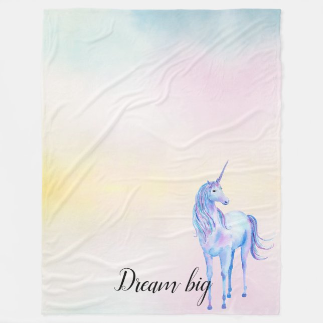 Purple Unicorn Aqua Pink Yellow Tie Dye Fleece Blanket (Front)
