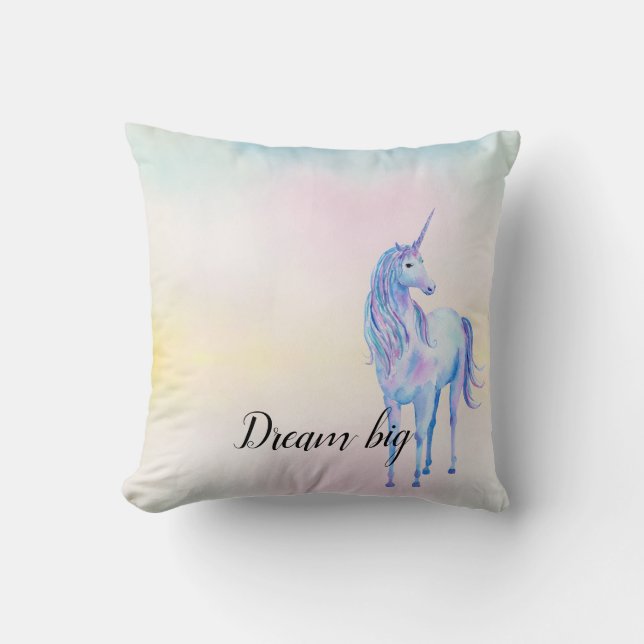 Purple Unicorn Aqua Pink Yellow Tie Dye Throw Pillow (Front)