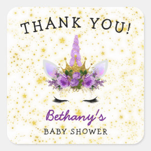 Purple Unicorn Baby Shower favor thank you Square Sticker