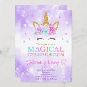 Purple Unicorn Birthday Invitation