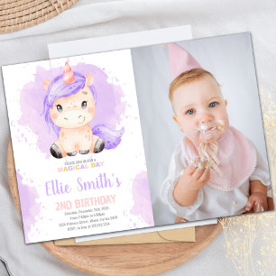 Purple Unicorn Birthday Invitation with Photo