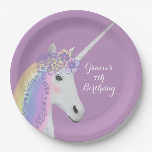 Purple Unicorn Birthday Party Girls Personalized Paper Plates
