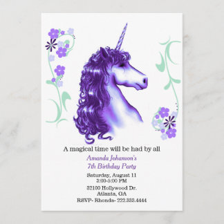 Purple Unicorn Birthday Party Invitation