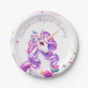 Purple Unicorn birthday Party Paper Plates