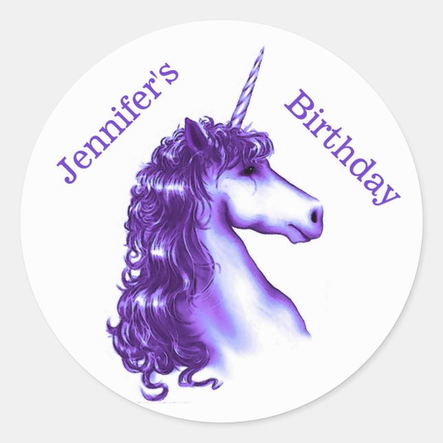 Purple Unicorn Birthday Sticker (Front)