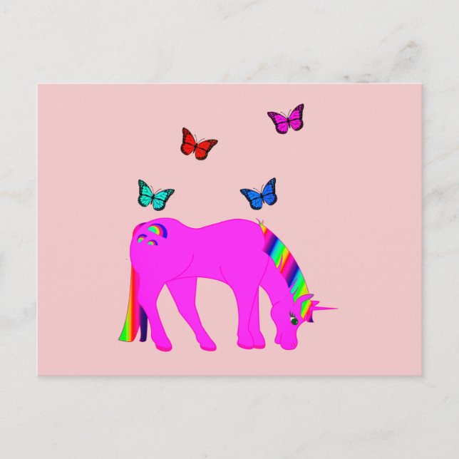 Purple Unicorn & Butterflies Postcard (Front)
