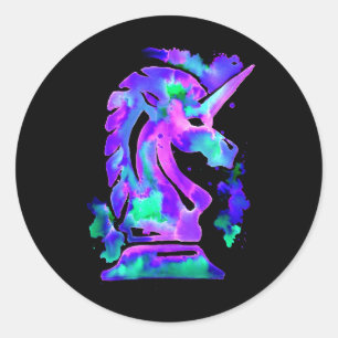 Purple Unicorn Chess Knight Classic Round Sticker