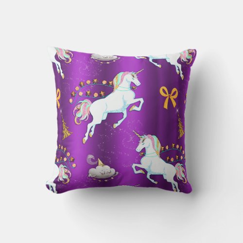 Purple Unicorn Christmas Throw Pillow
