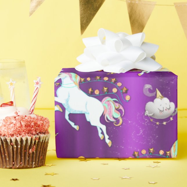 Purple Unicorn Christmas Wrapping Paper (Birthday Party)