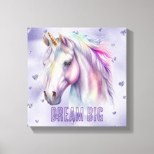 Purple Unicorn Dream Glitter Hearts Canvas Print (Front)
