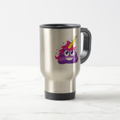 Purple Unicorn Emoji Poop Travel Mug