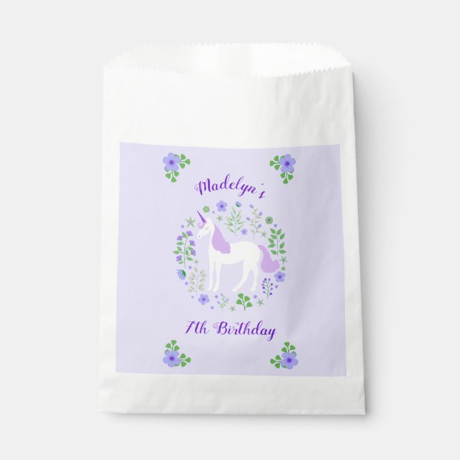 Purple Unicorn Faux Purple Glitter Birthday Favor Bag (Front)