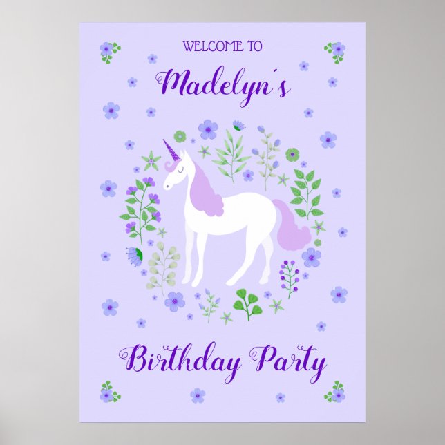 Purple Unicorn Faux Purple Glitter Birthday Poster (Front)