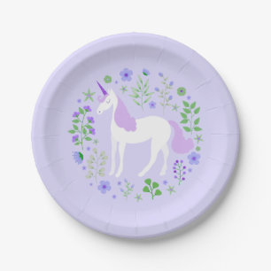 Purple Unicorn Faux Purple Glitter Paper Plates