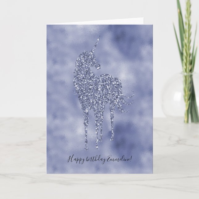 Purple Unicorn Glitter personalized Card (Front)
