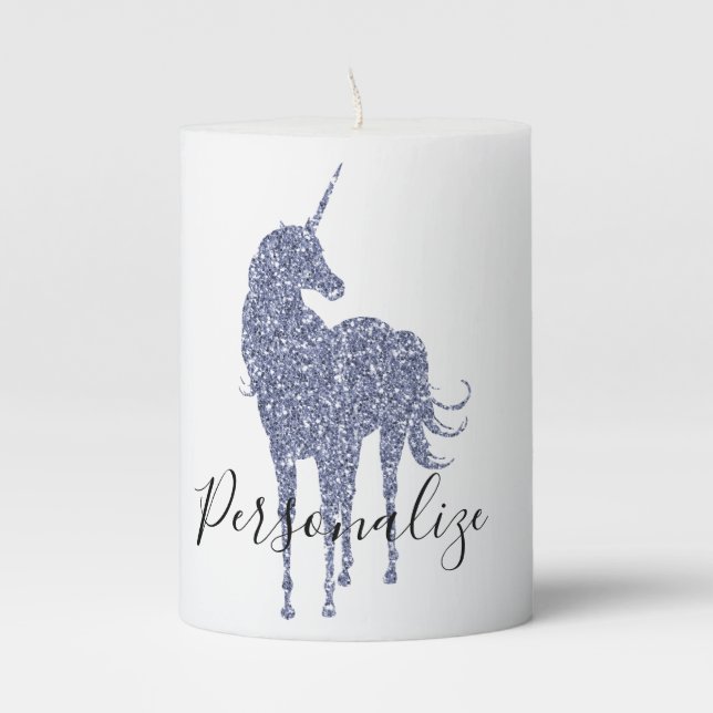 Purple Unicorn Glitter personalized Pillar Candle (Front)