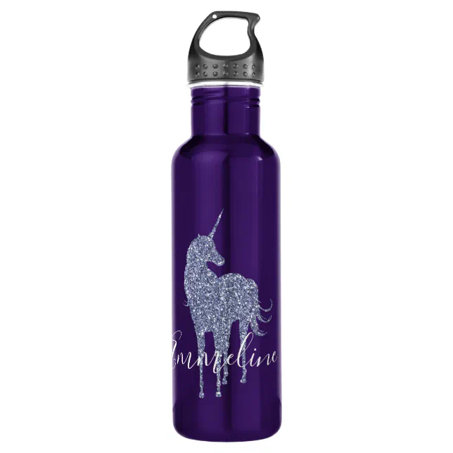 Purple Unicorn Glitter personalized Stainless Steel Water Bottle | Zazzle