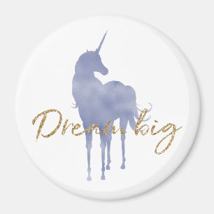 Purple Unicorn Gold Glitter Dream Big Sparkle Magnet