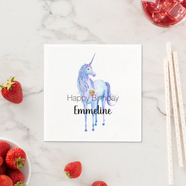 Purple Unicorn Gold Glitter Heart personalized Napkins (Insitu)