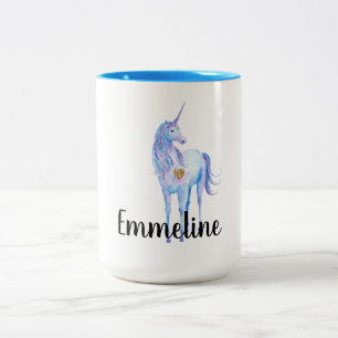 Purple Unicorn Gold Glitter Heart personalized Two-Tone Coffee Mug