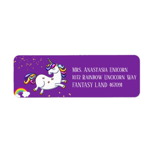 Purple Unicorn Gold Stars and Rainbow Label