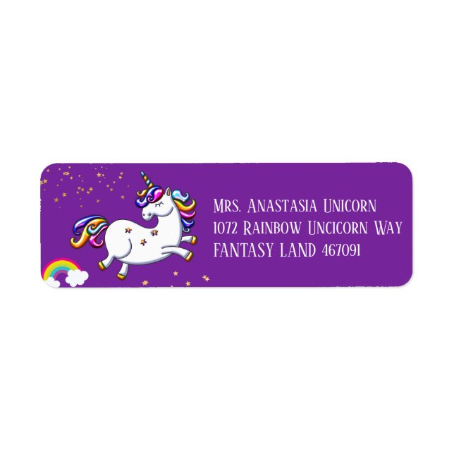 Purple Unicorn, Gold Stars and Rainbow Label (Front)