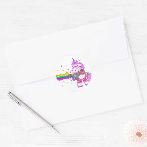 Purple Unicorn - Gun Classic Round Sticker | Zazzle