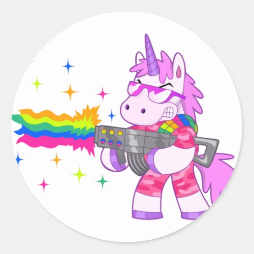 Purple Unicorn _ Gun Classic Round Sticker