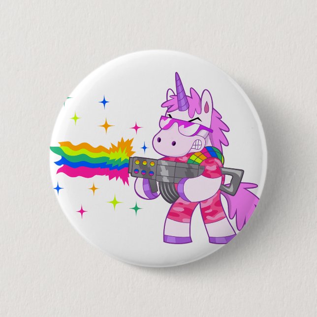 Purple Unicorn - Gun Pinback Button (Front)