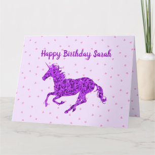 Purple Unicorn Happy Birthday Personalized Card