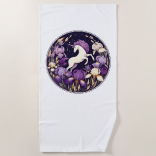 Purple Unicorn irises Unicorns Iris                Beach Towel