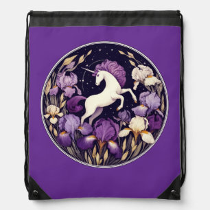 Purple Unicorn irises Unicorns Iris Drawstring Bag