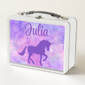 Pink Purple Glitter Unicorn Fantasy Girls Custom Metal Lunch Box