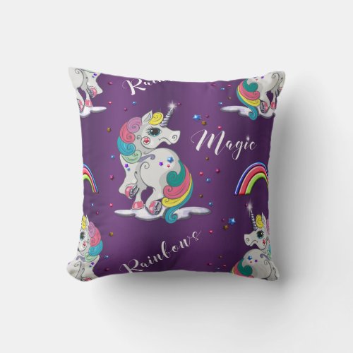 Purple Unicorn Magic Throw Pillow