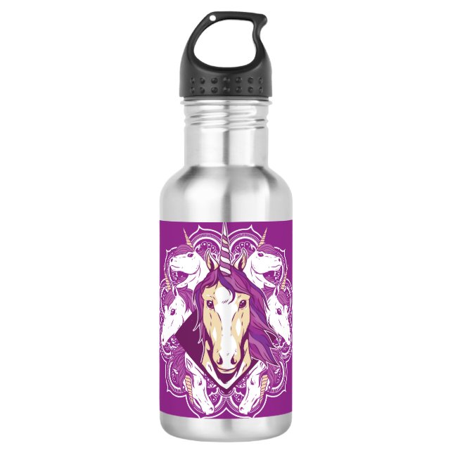 Purple Unicorn Mandala Stainless Steel Water Bottle (Front)