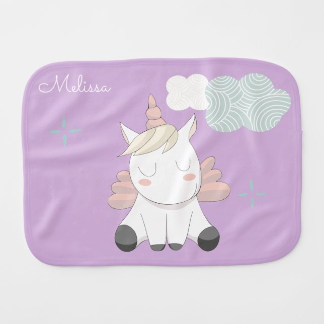 Purple Unicorn ⎢Monogram Burp Cloth (Front Horizontal)