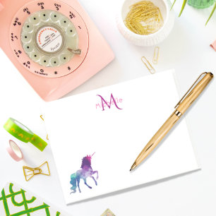 Purple unicorn monogrammed girl post-it notes