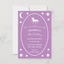 Purple Unicorn Moon And Stars Invitation